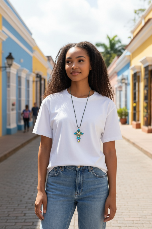 Collier croix multi reflet